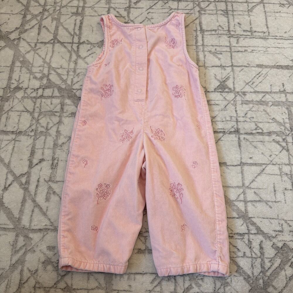 Sprockets Toddler Girls, Pink Velvet Jumpsuit‎ Embroidered Flowers 12 Months Vtg - Picture 7 of 9